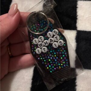It is what it is handmade by me jewelled keychain double sided